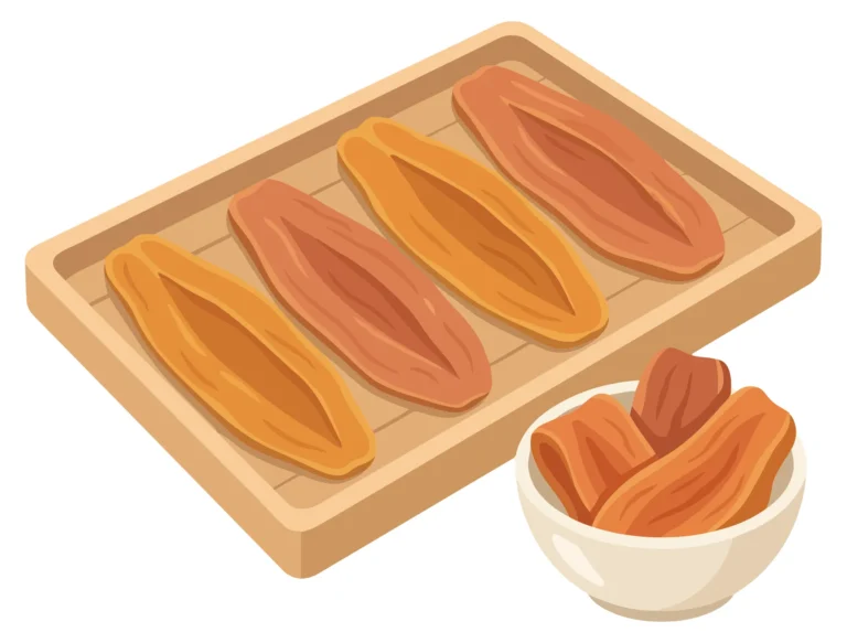 Dried Sweet Potato Slices on Wooden Tray with Bowl