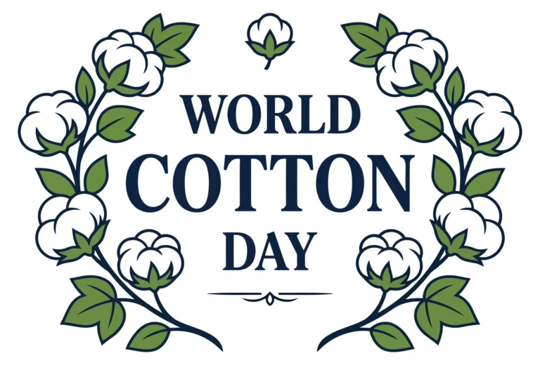 World Cotton Day Emblem with Cotton Plant Wreath