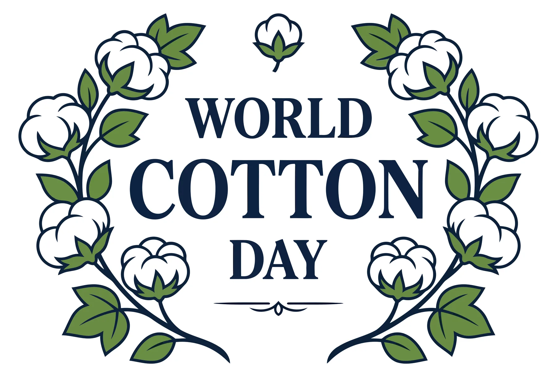 World Cotton Day Emblem with Cotton Plant Wreath