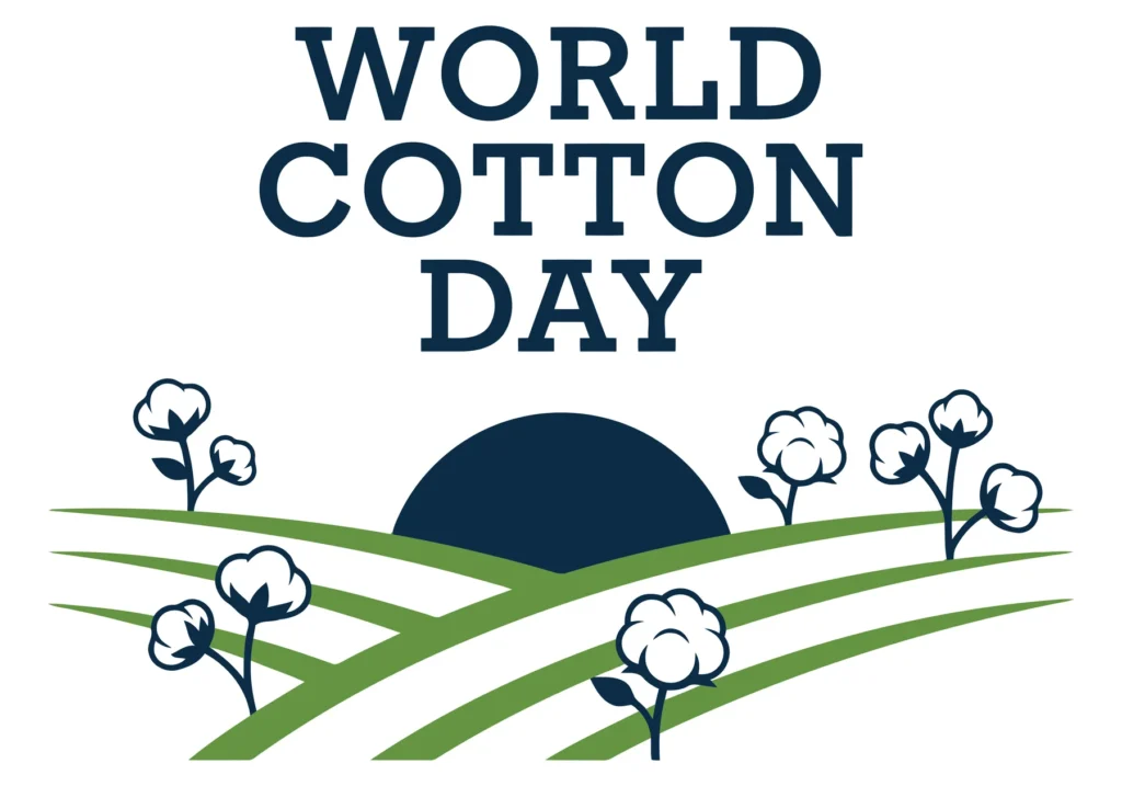 world cotton day logo with field and sun illustration