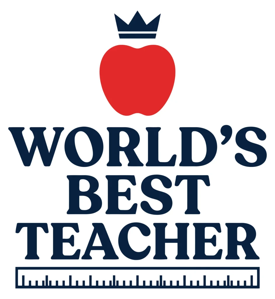 worlds best teacher typography design with apple and ruler