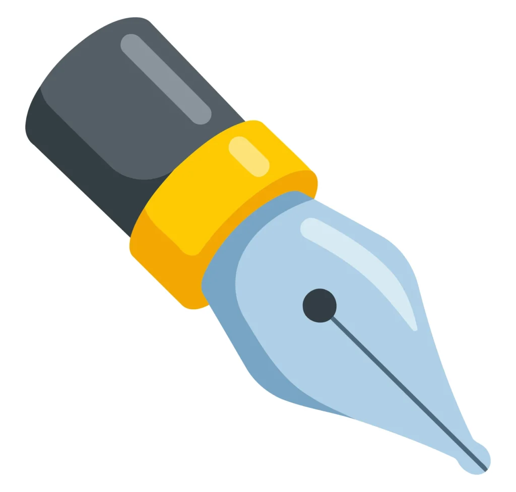 Illustrated stylus fountain pen with yellow and blue accents djhrfghdghgdfhfghdgfhdghf (111)