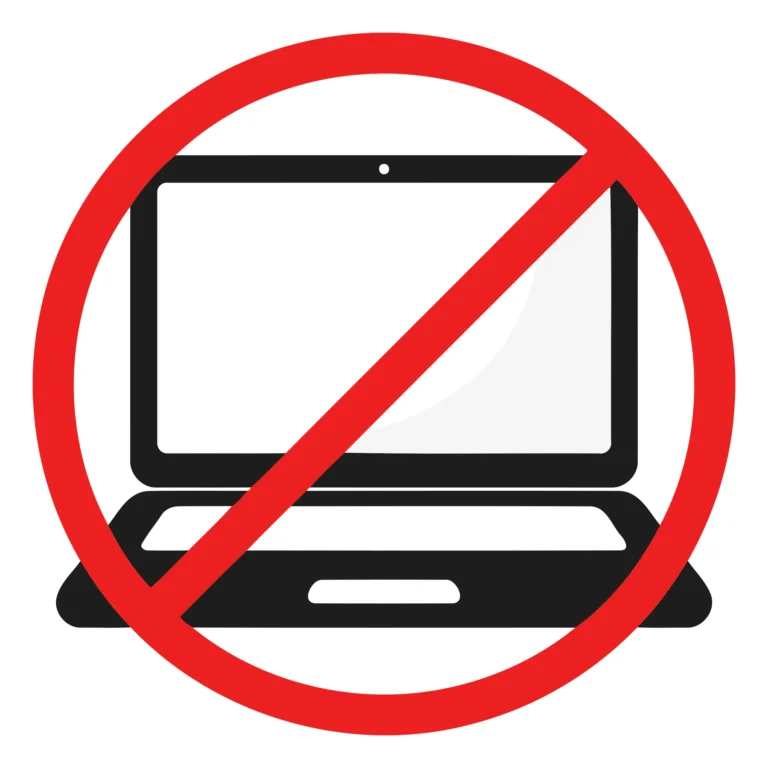 Red prohibition symbol with closed laptop icon