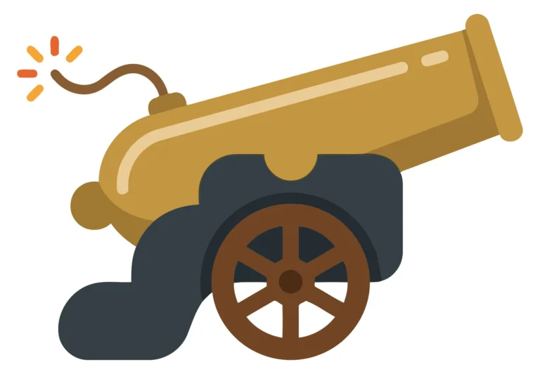 Illustrated cartoon cannon firing projectile