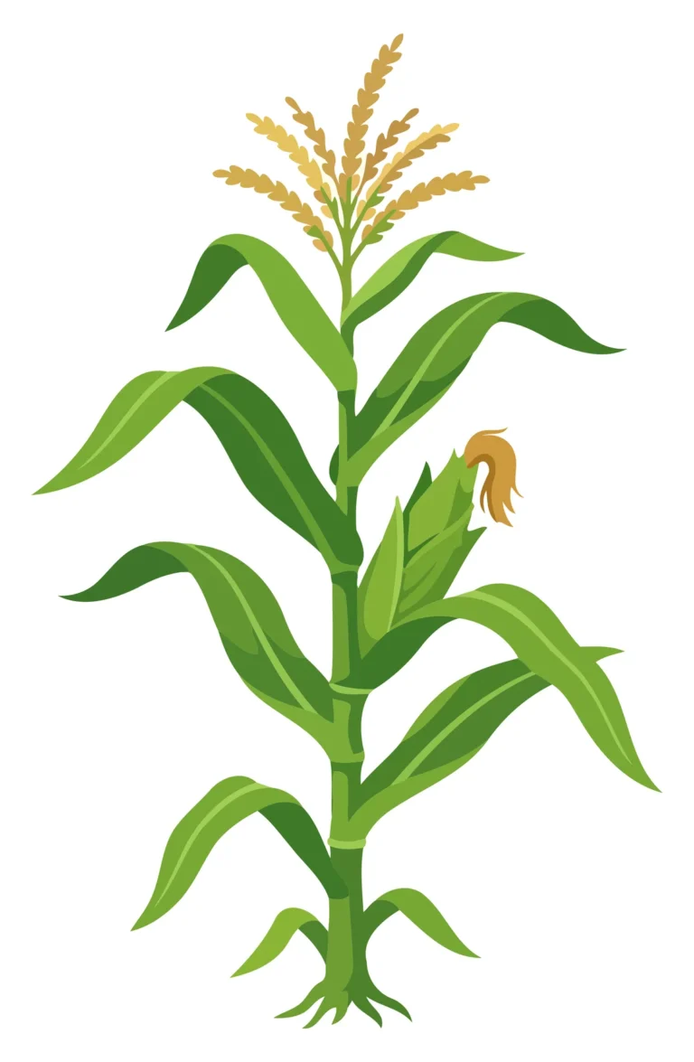 Illustrated Corn Plant with Developing Ear