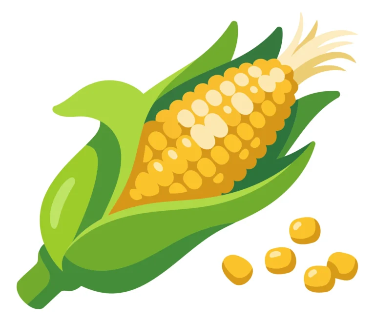 Illustrated corn cob with kernels and leaves
