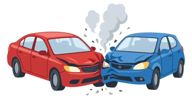 Vector illustration of two cars colliding in an accident scene