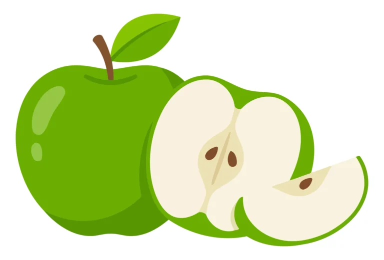 Green Apple with Halved Sections Illustration