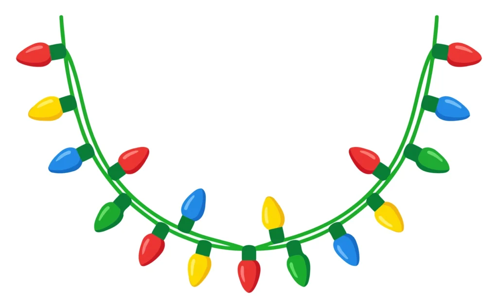 Colorful Christmas Candle Light String Decoration A decorative string with colorful candle lights in a green frame, representing holiday lighting