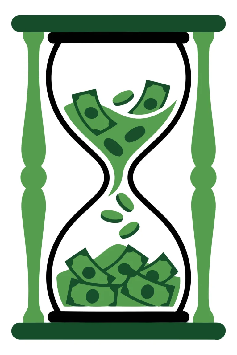 Green Hourglass with Money Coins Illustration