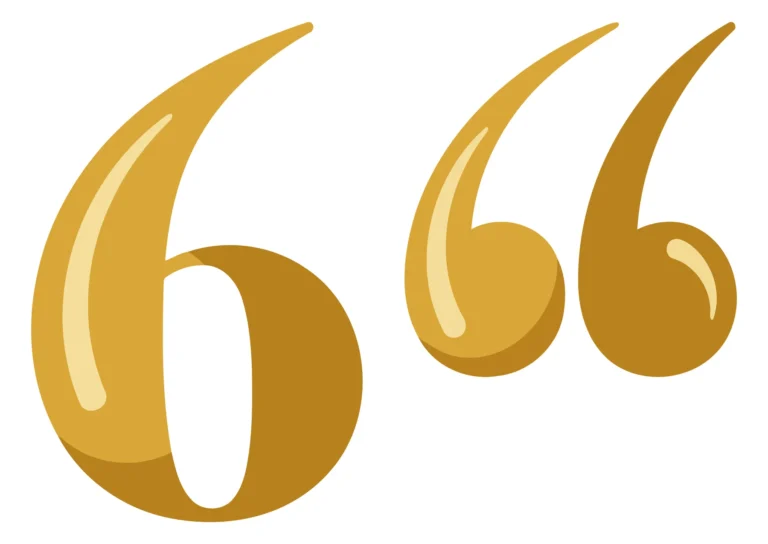 A pair of stylized golden quotation marks in a modern vector design