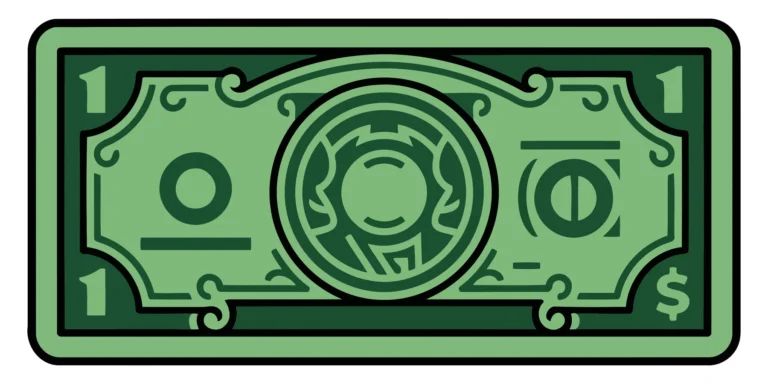 A green dollar bill with a minimalist portrait silhouette inside