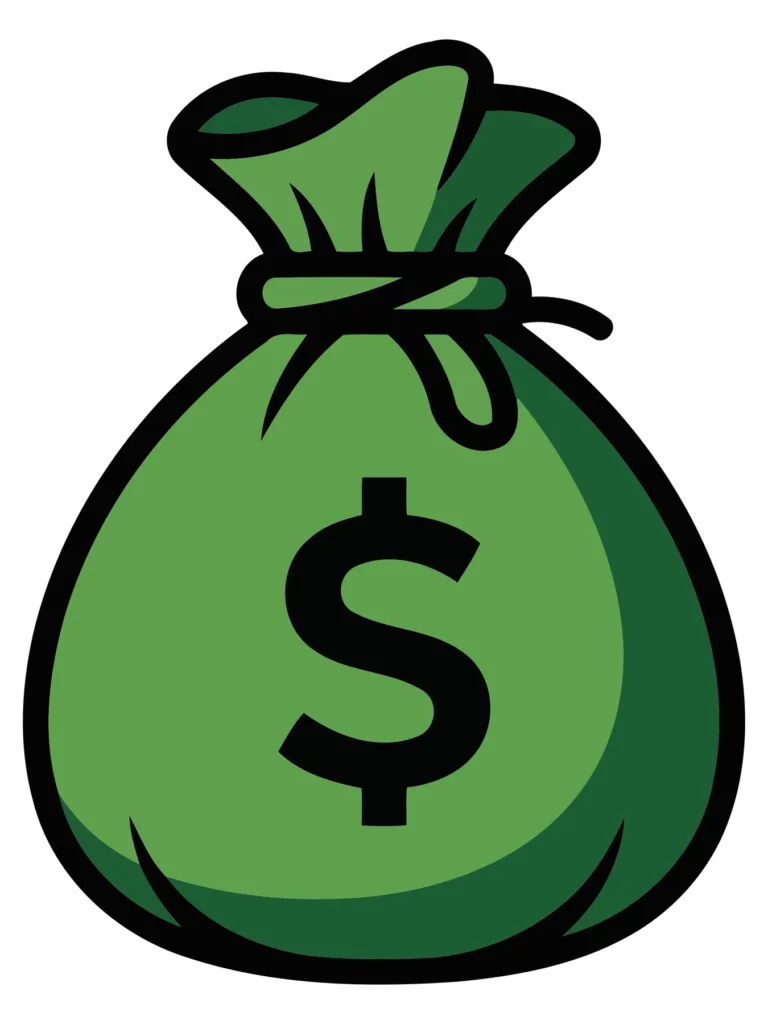 A green bag with a dollar sign symbol inside, representing financial value