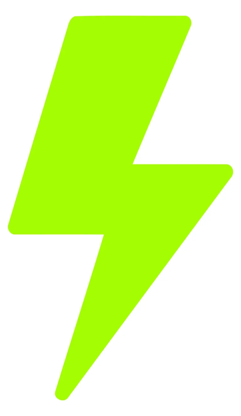 A bright green neon-style lightning bolt icon