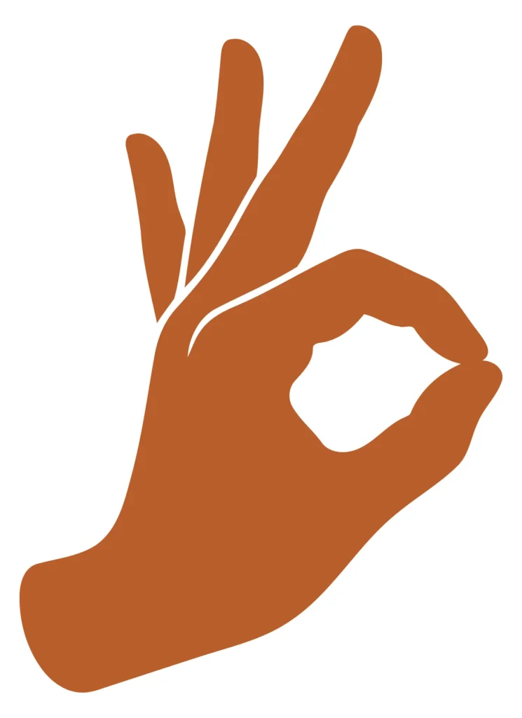 A hand forming the OK gesture with a hollow circle on the thumb side in a flat design style