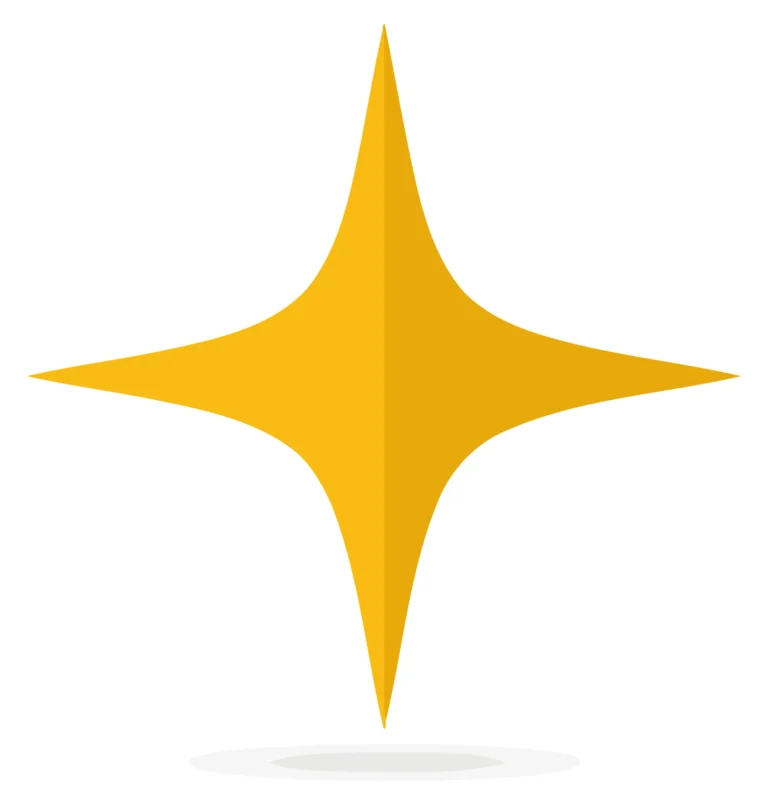 A minimalist yellow star with sharp points on a plain background