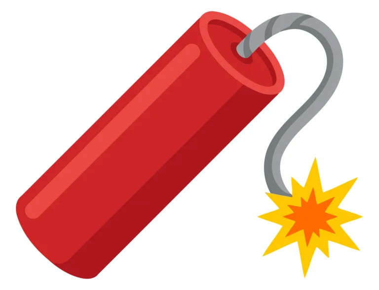 A red firework fuse with a starburst explosion graphic