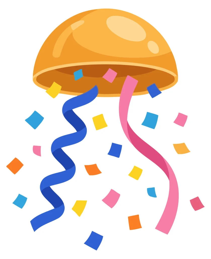 Colorful Celebration Jellyfish with Streamers A stylized jellyfish with colorful streamers and confetti particles around it in a celebratory design.