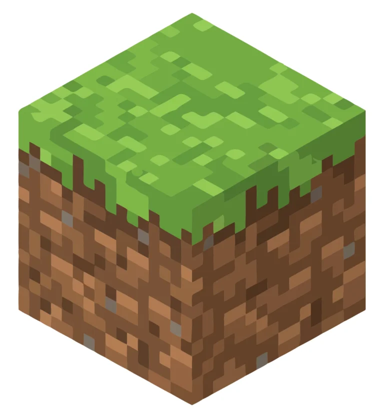 A blocky green grass and brown dirt terrain design in Minecraft style