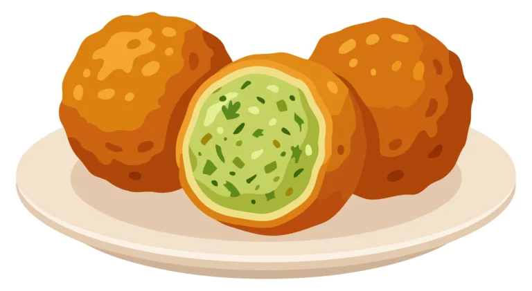 Illustrated fried green plantain halves on a plate