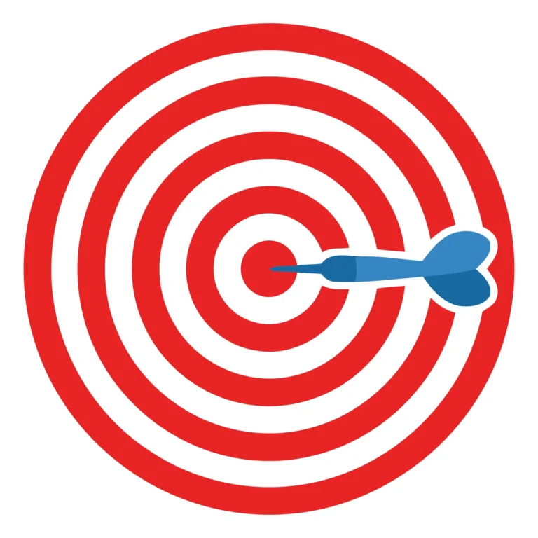 A blue arrow hitting a red target bullseye illustration