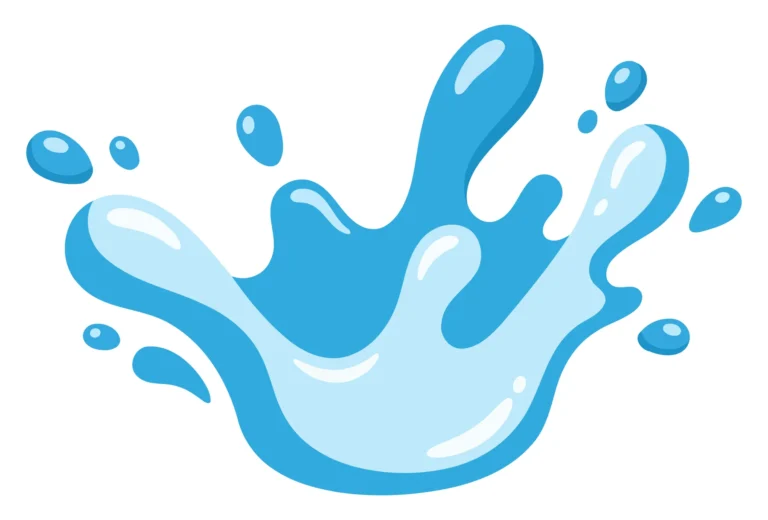 A stylized blue water splash with dynamic splashes in an abstract vector illustration