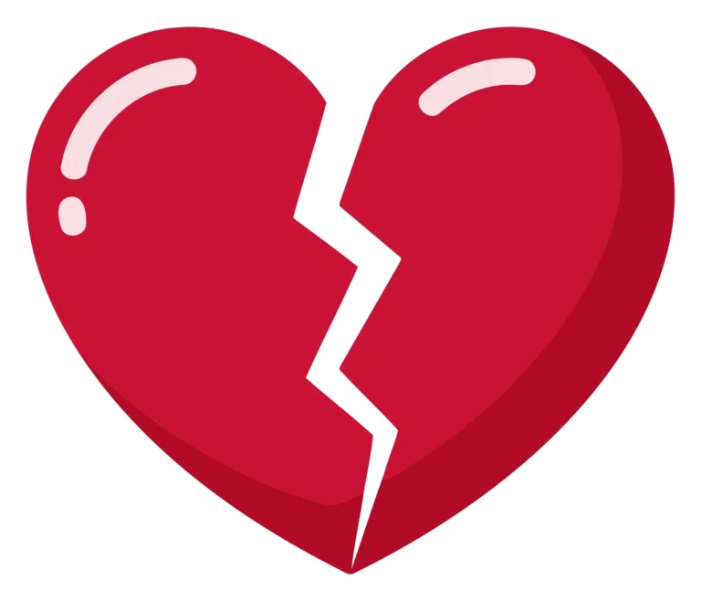 A red heart split into two broken pieces, symbolizing emotional separation