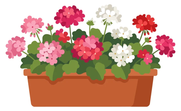 Vector Illustration of Floral Planter with Mixed Geraniums