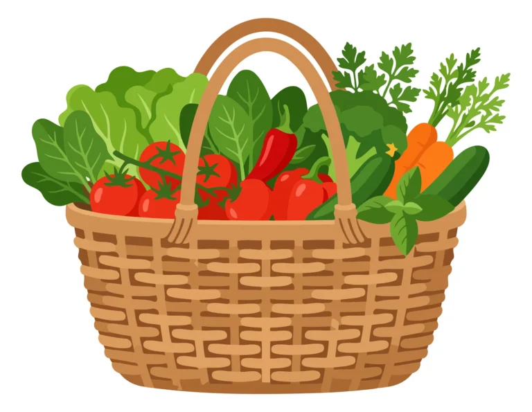 Woven basket filled with fresh vegetables