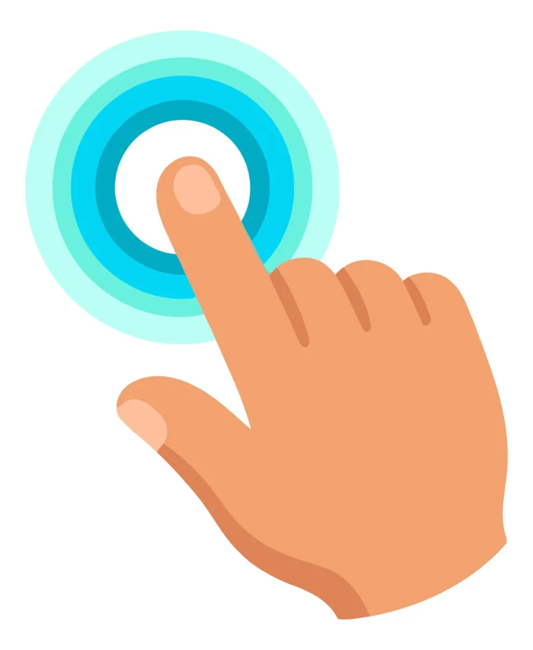 A hand pointing at a glowing circular target icon with concentric rings