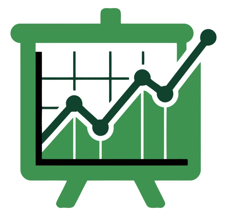 Green chalkboard icon with an upward trending line graph representing business growth