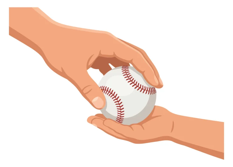 Hand holding a baseball in a minimalist illustration