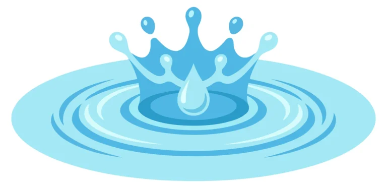 A decorative crown with water droplets on a blue ripple background