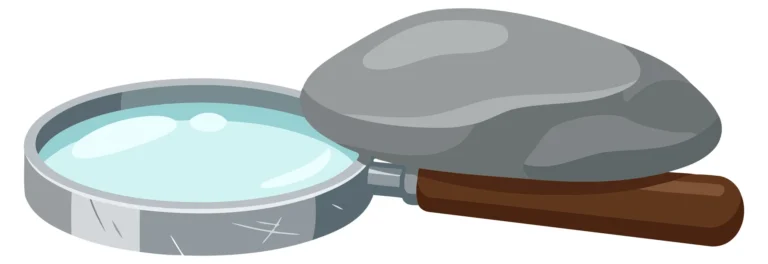 A stylized magnifying glass with a clear lens on a textured background