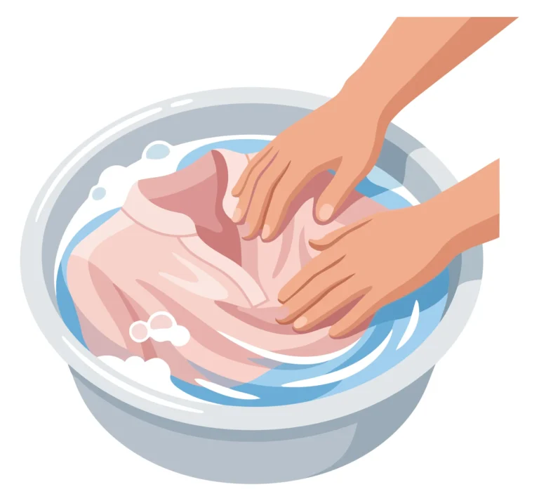 A pair of hands washing meat in a bowl with soap and water