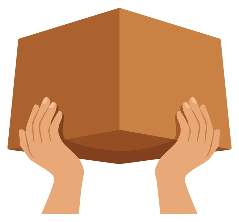 Hand holding open brown cardboard box
