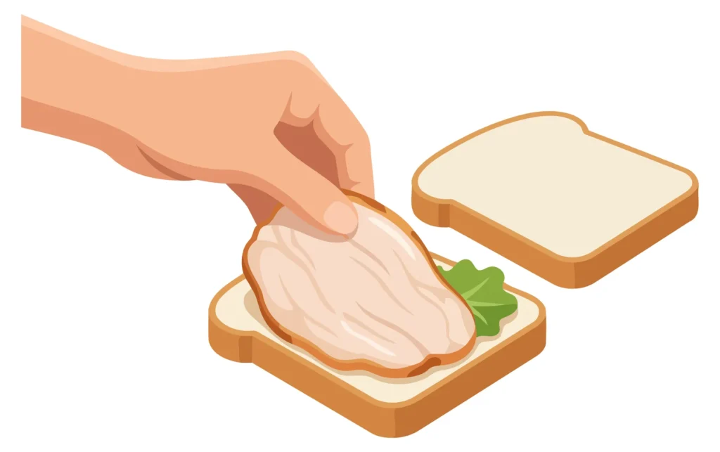 A hand spreads cream cheese on toast with parsley garnish in a clean vector illustration