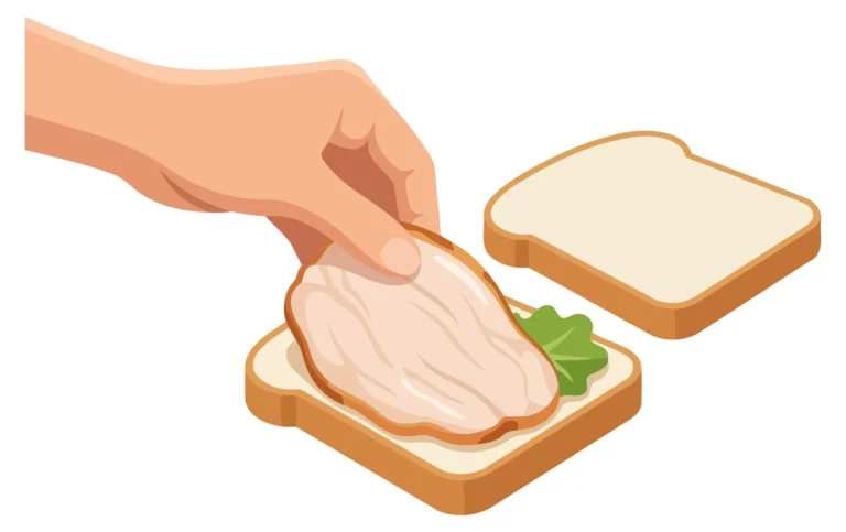 A hand spreads cream cheese on toast with parsley garnish in a clean vector illustration