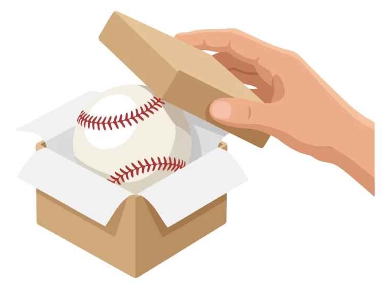 Hand opening box to reveal baseball inside