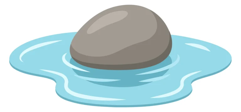 A rock floating on a shallow water surface with ripples