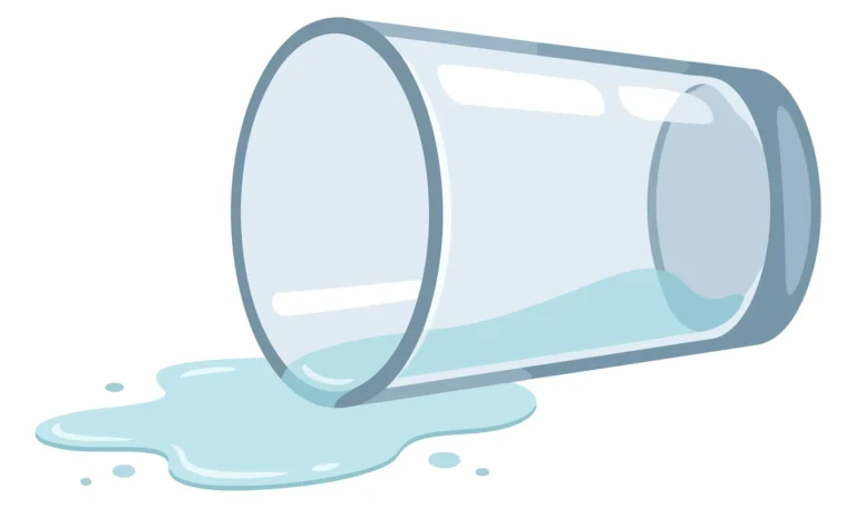 A flat design illustration of a glass cup with a blue liquid dripping from it