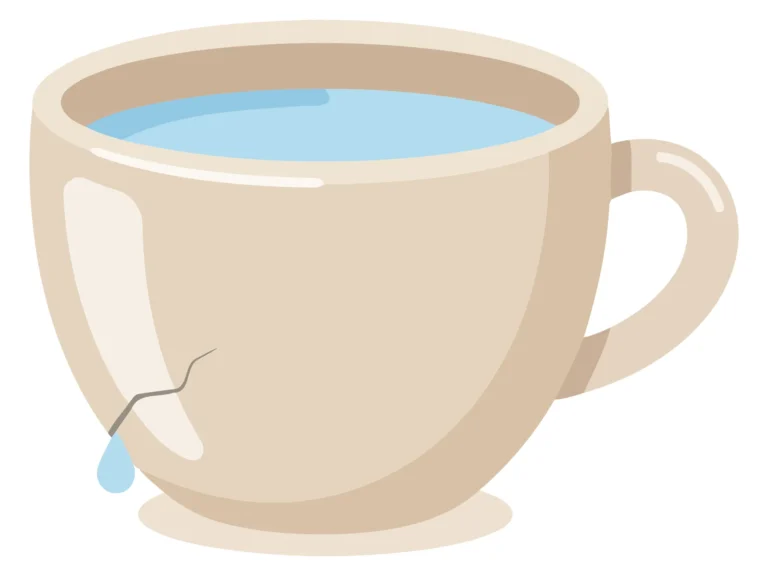 A simple cup with water dripping from its side in a minimalist illustration style