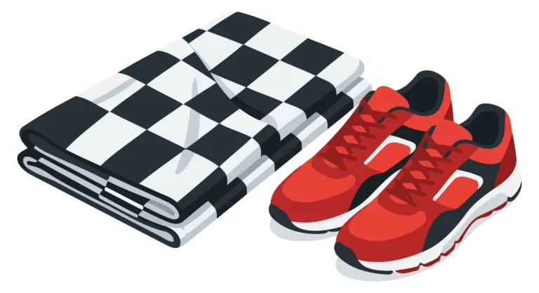 Checkered fabric with sporty red sneakers