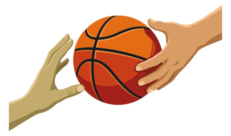 Hand holding a basketball in an abstract illustration