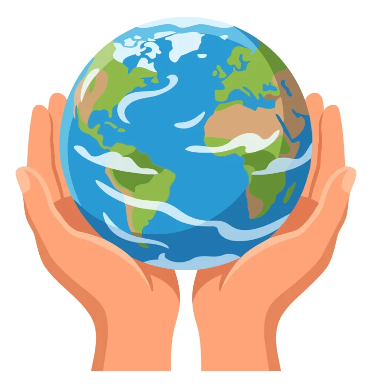 Hand-Holding Globe with Earth and Clouds Illustration