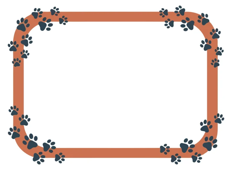 Vector illustration of a decorative frame with paw print motifs around the edges