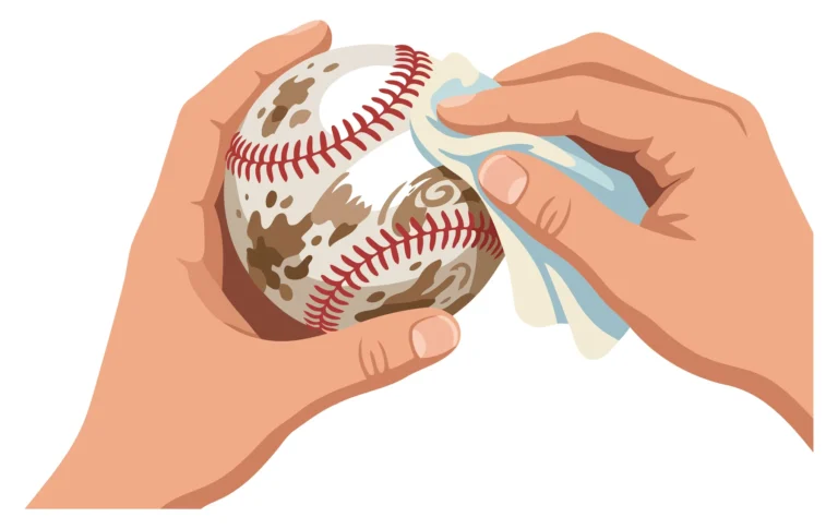 A hand cleans a vintage baseball with a cloth