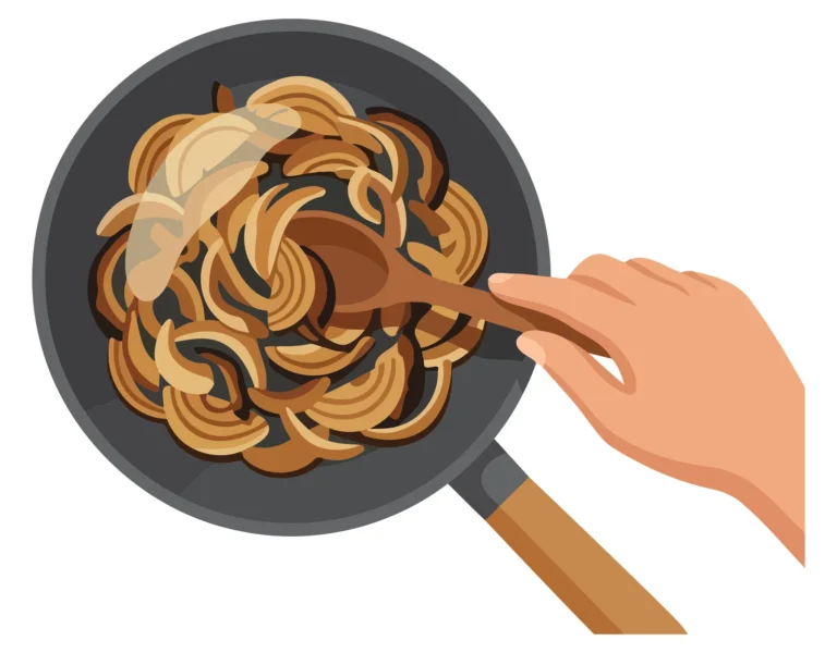 A hand serving golden fried dough with a spoon onto a plate in an abstract illustration