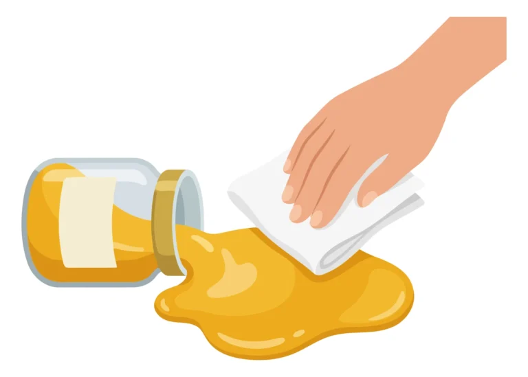 A hand pouring yellow liquid onto a flat surface in an abstract illustration style