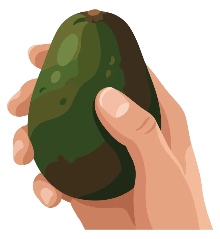 A hand holds a stylized green vegetable with a textured surface